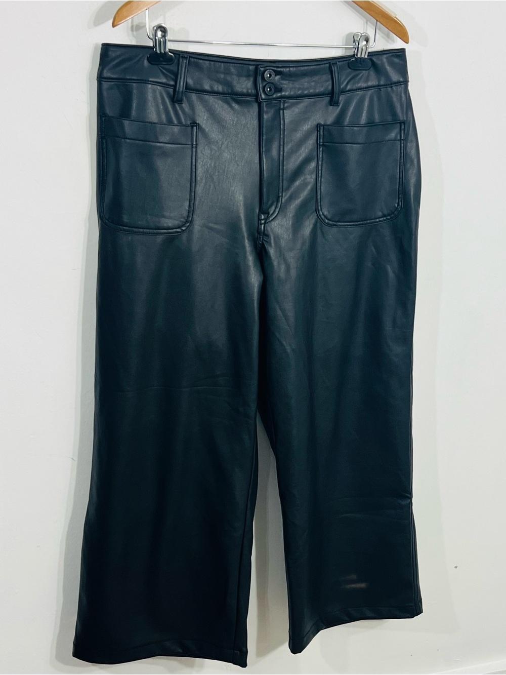 Edgely By Maurices Size 18 High Rise Wide Leg Ankle Double Button Zip Pleather